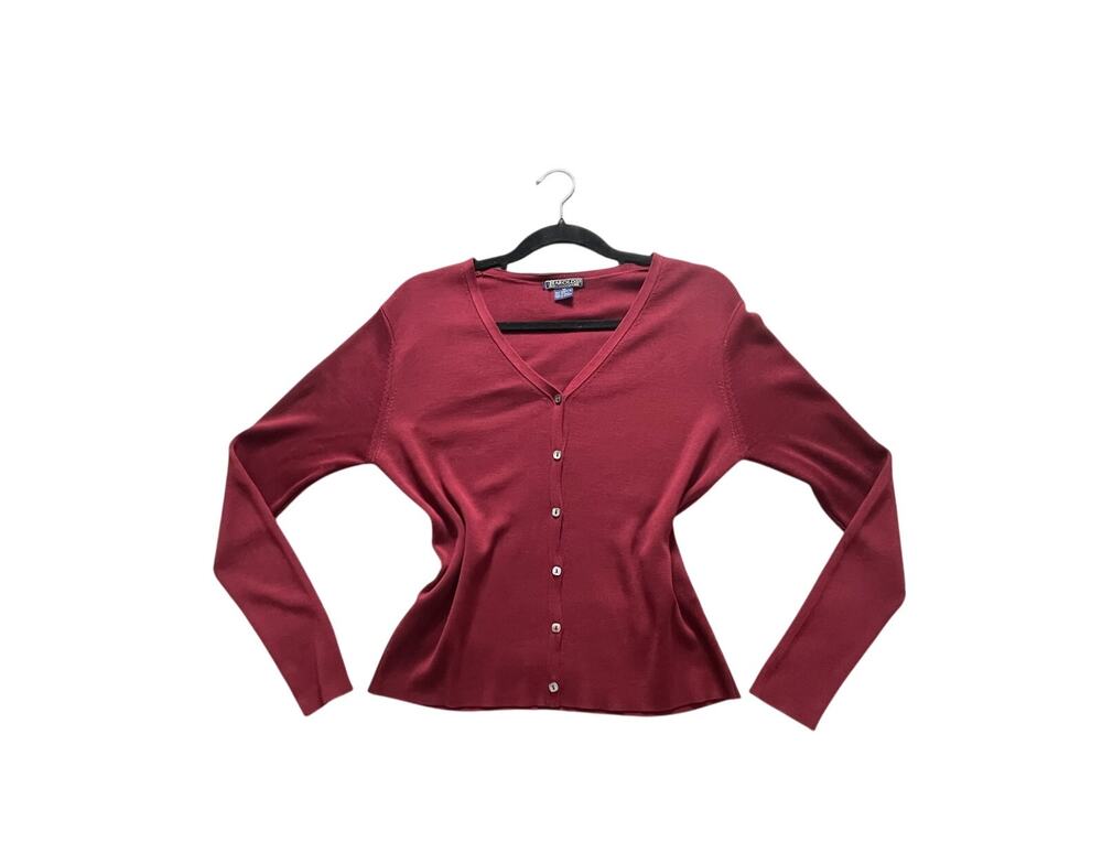 VTG Harold’s Silk Hand‑Framed Cardigan Top Women M Burgundy Vintage Romantic EUC